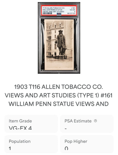 1903 T116 Allen Tobacco Telonette Art Studies #161 WILLIAM PENN (PSA 4 VG/EX)3