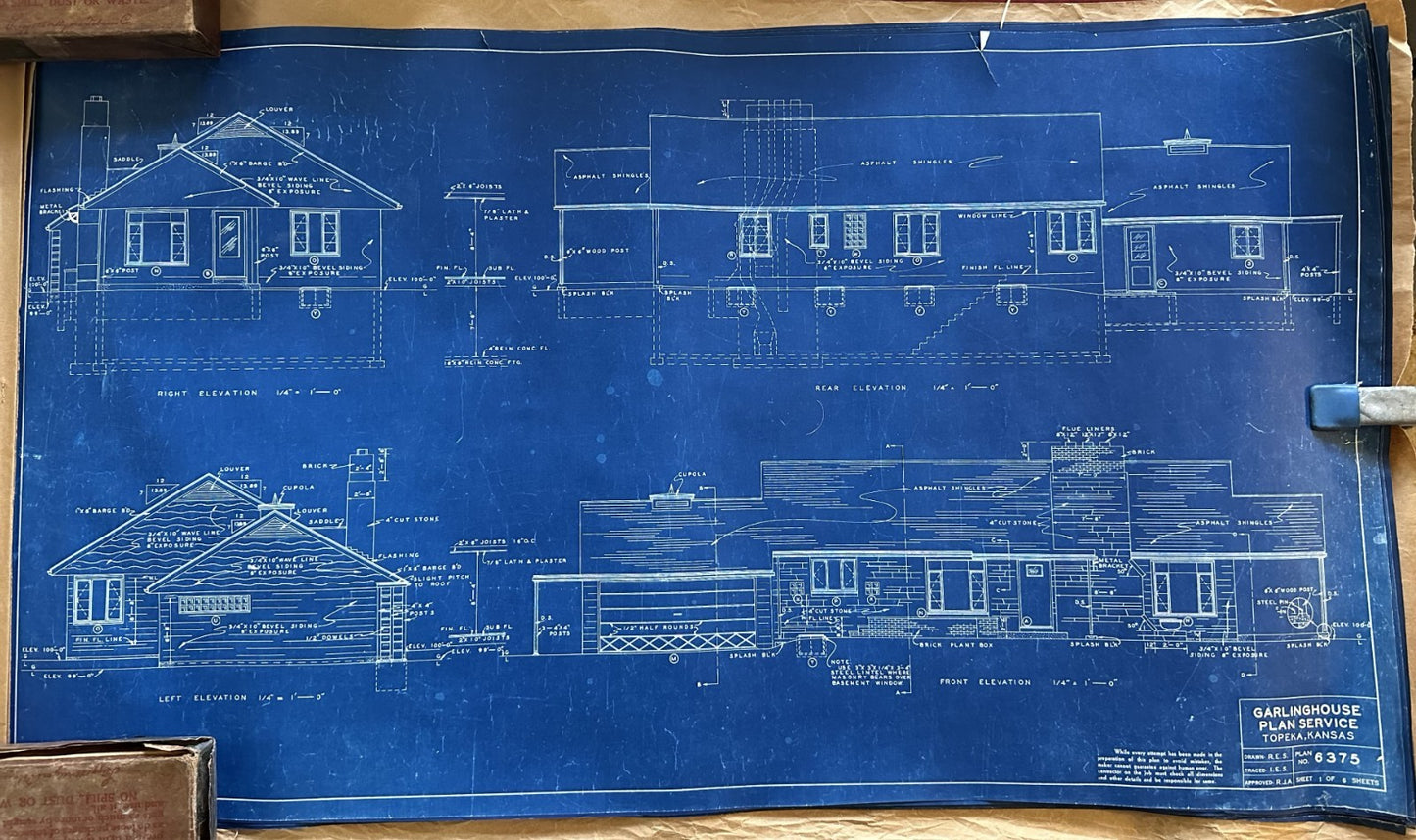 1955 Garlinghouse Service Plans #6375 6 Pgs. Blueprints Modern MidCentury Home0
