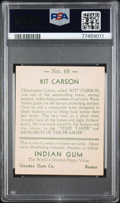 1933 Goudey INDIAN GUM (Series of 96) #68 KIT CARSON (PSA 6.5 EX/MT+) Sharp