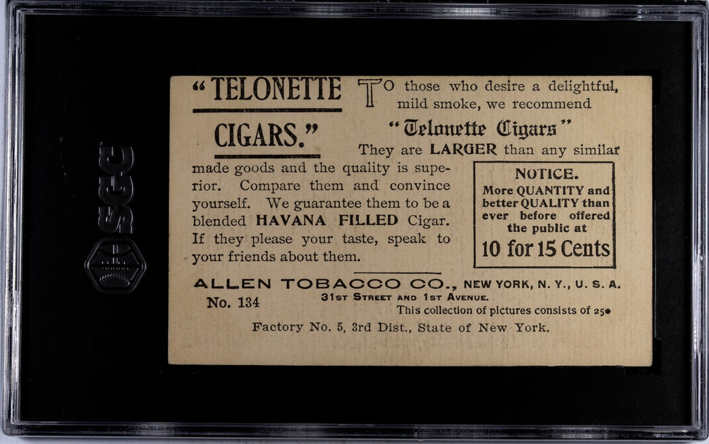 1903 T116 Allen Tobacco Telonette #134 New York, WASHINGTON BRIDGE (SGC 3 VG)1
