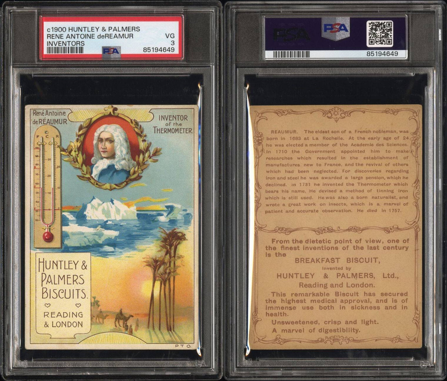 1900 HUNTLEY & PALMERS Inventors RENE ANTOINE DEREAMUR (PSA 3 VG) Only 1 Graded3
