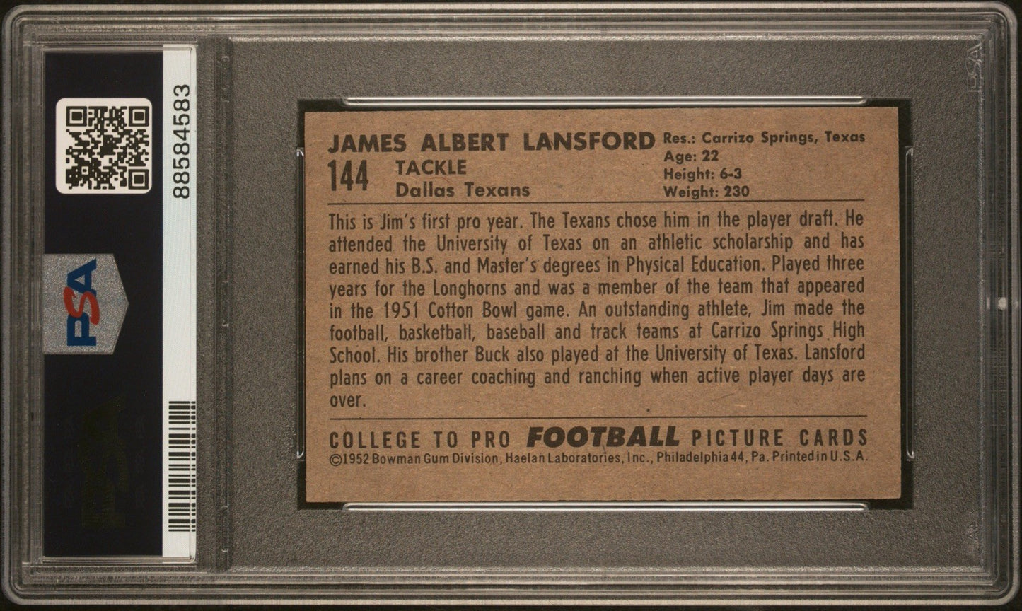 1952 Bowman Small Football #144 Jim Lansford (PSA 7 NM) Rookie1