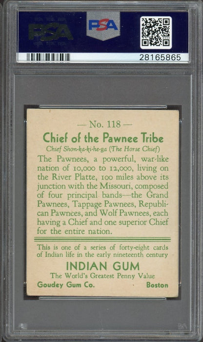 1933 Goudey INDIAN GUM Series 48 #118 Chief of the Pawnee Tribe (PSA 4.5 VG/EX+)1