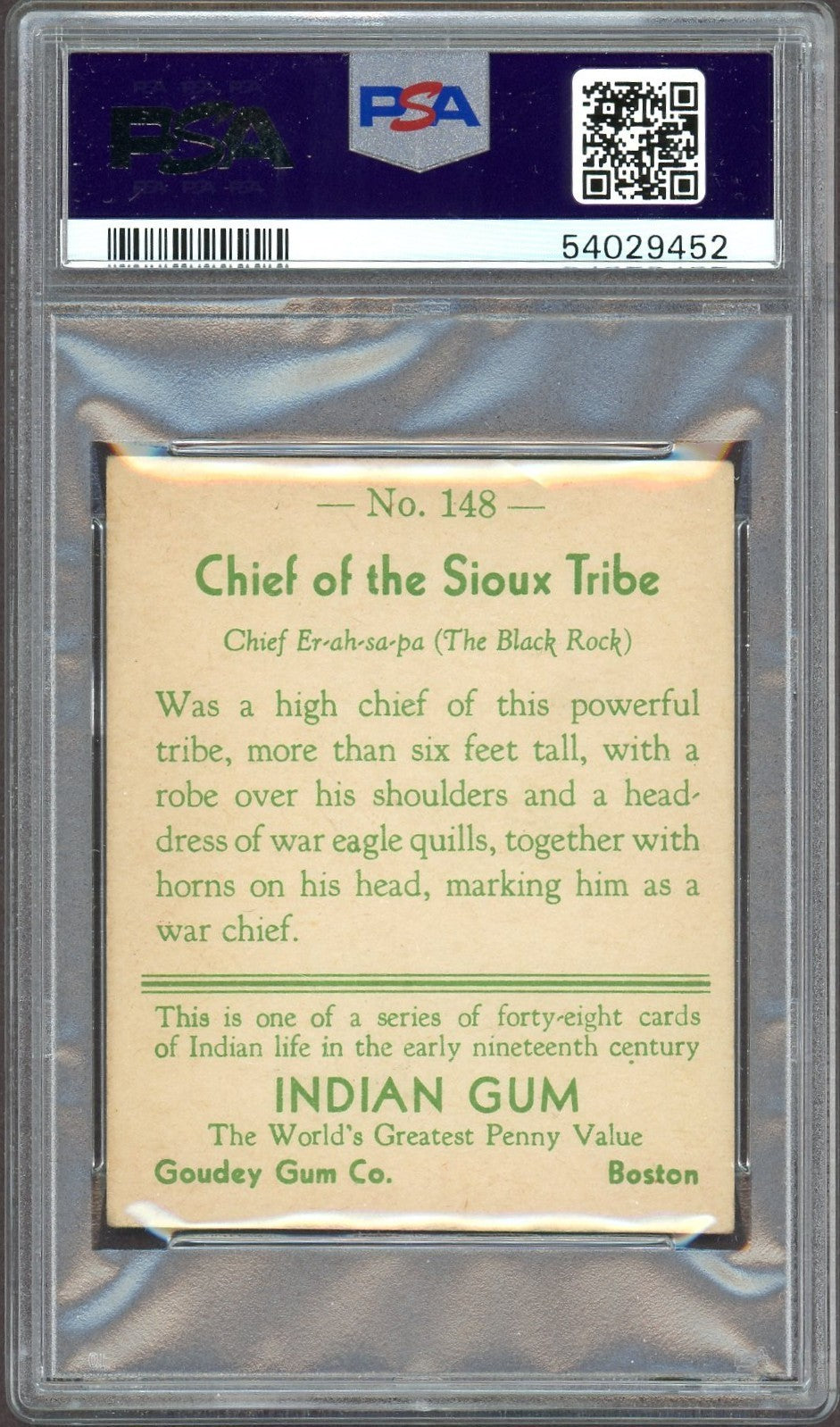 1933 Goudey INDIAN GUM (Series of 48) #148 Chief of the Sioux Tribe PSA 4 VG/EX1