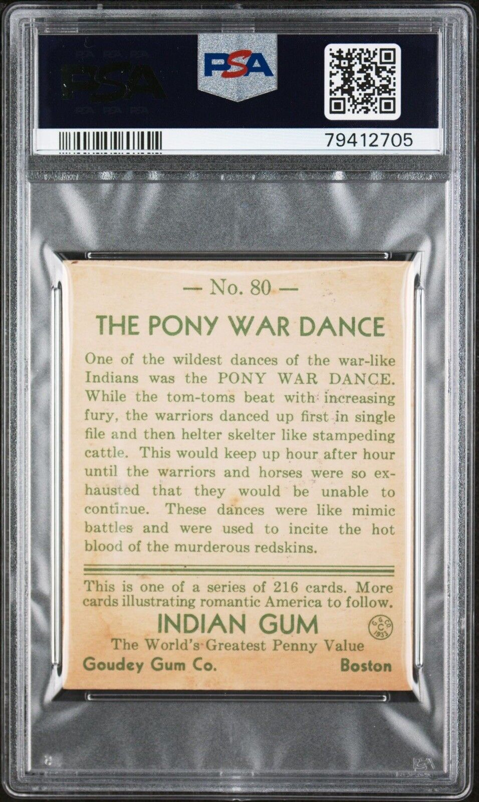 1933 Goudey Indian Gum #80 Pony War Dance (PSA 4 VG/EX)