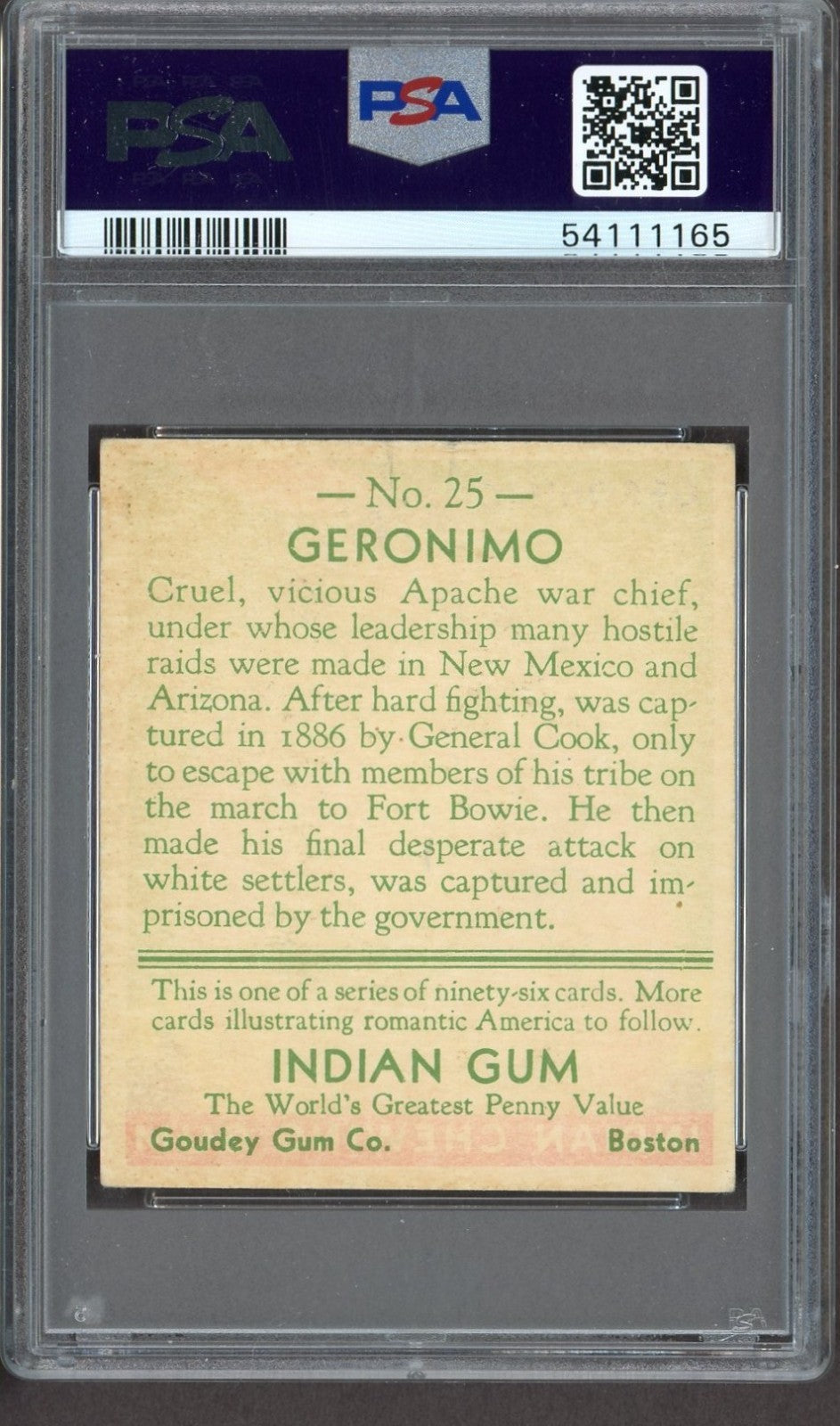 1933 Goudey Indian Gum #25 GERONIMO (PSA 5 EX) Ser. 96 Red Panel1