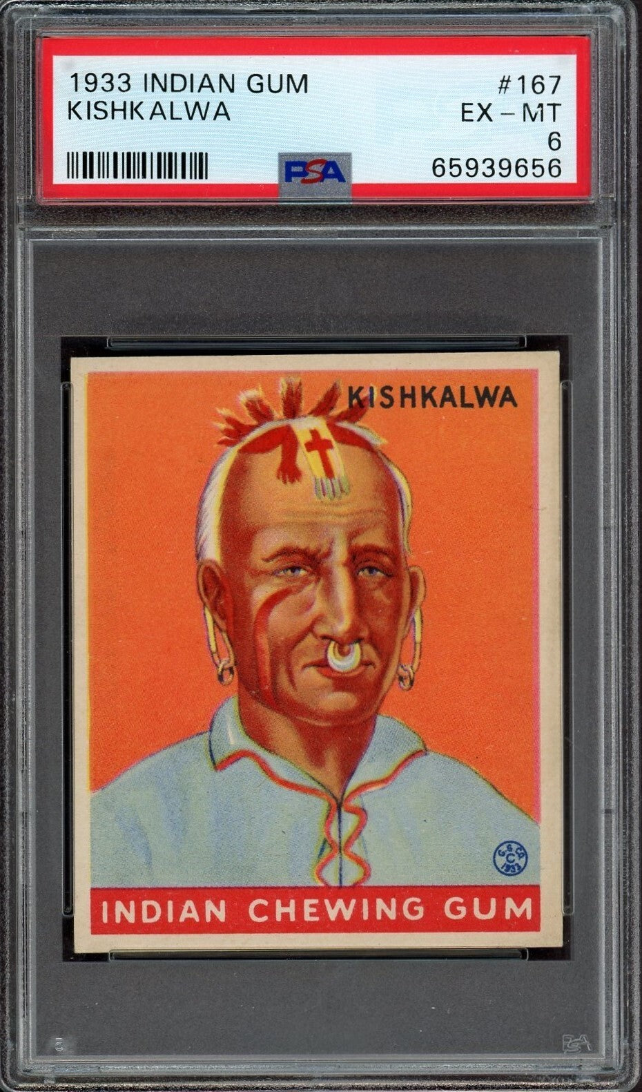 1933 Goudey INDIAN GUM #167 (Series of 48) KISHKALWA (PSA 6 EX/MT)0