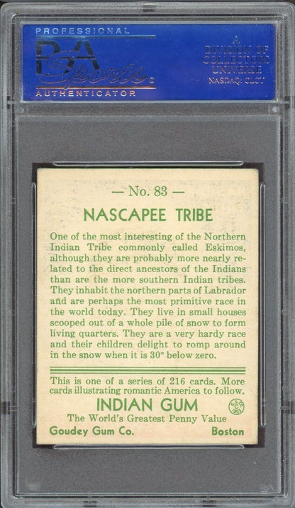 1933 Goudey Indian Gum (Series of 216) #83 Nascapee Tribe (PSA 5 EX)