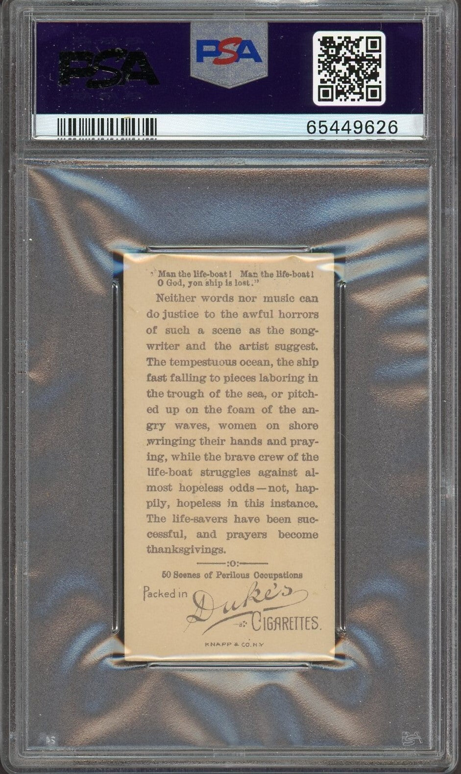 1888 N86 Duke Sons & Co Perilous Occupations THE LIFE SAVERS (PSA 5 EX)1