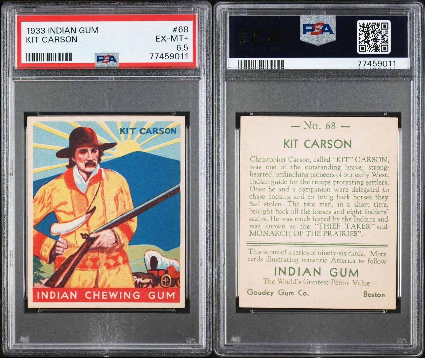 1933 Goudey INDIAN GUM (Series of 96) #68 KIT CARSON (PSA 6.5 EX/MT+) Sharp