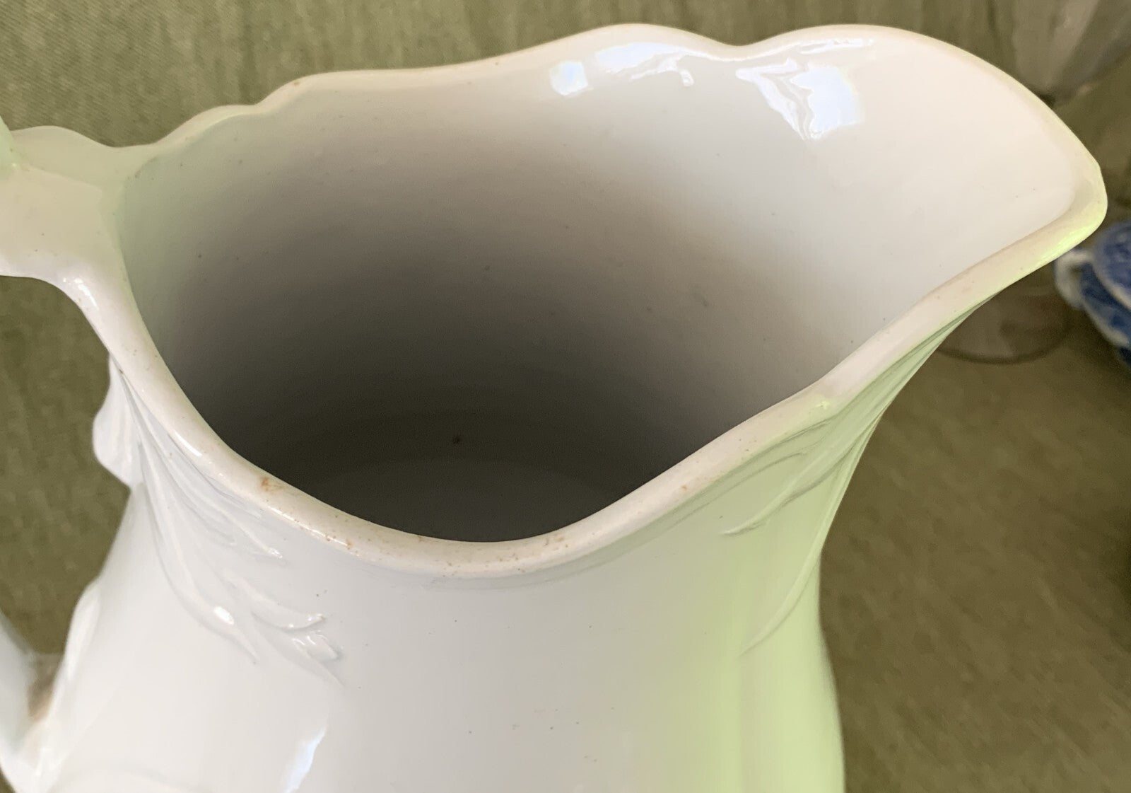 1860's W. Baker & Co. W.B. & Co. Fenton Pearl White Ironstone PITCHER (9")5