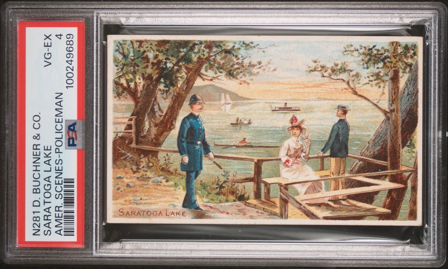 1888 N281 Buchner Scenes w/ Policeman St. (PSA 4 VG/EX) Saratoga Lake New York0
