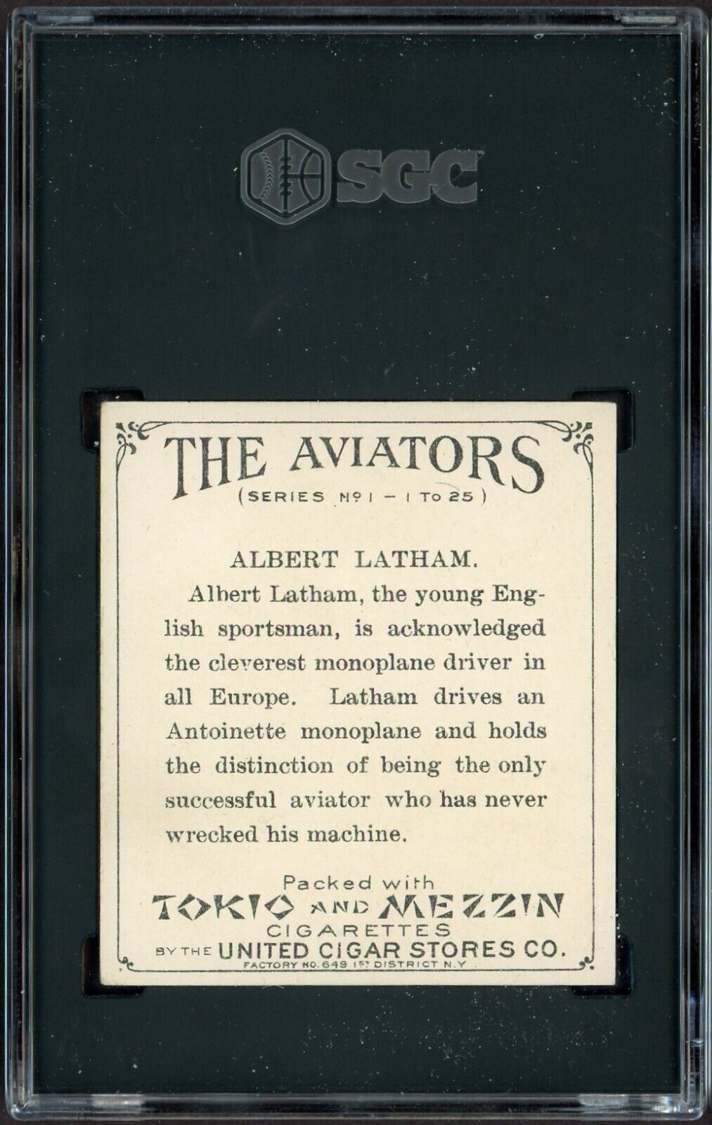 1911 Tokio and Mezzin Cigarettes T38 The Aviators (SGC 5 EX) Albert Latham