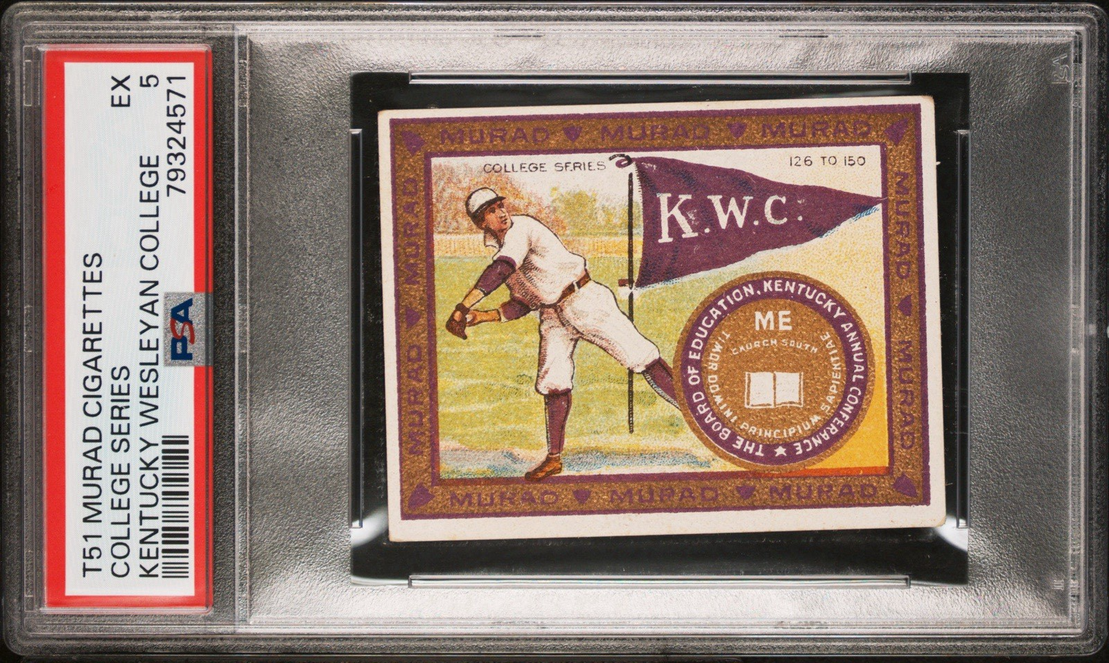 1909 T51 MURAD COLLEGE SERIES Kentucky Wesleyan College (PSA 5 EX) Baseball0