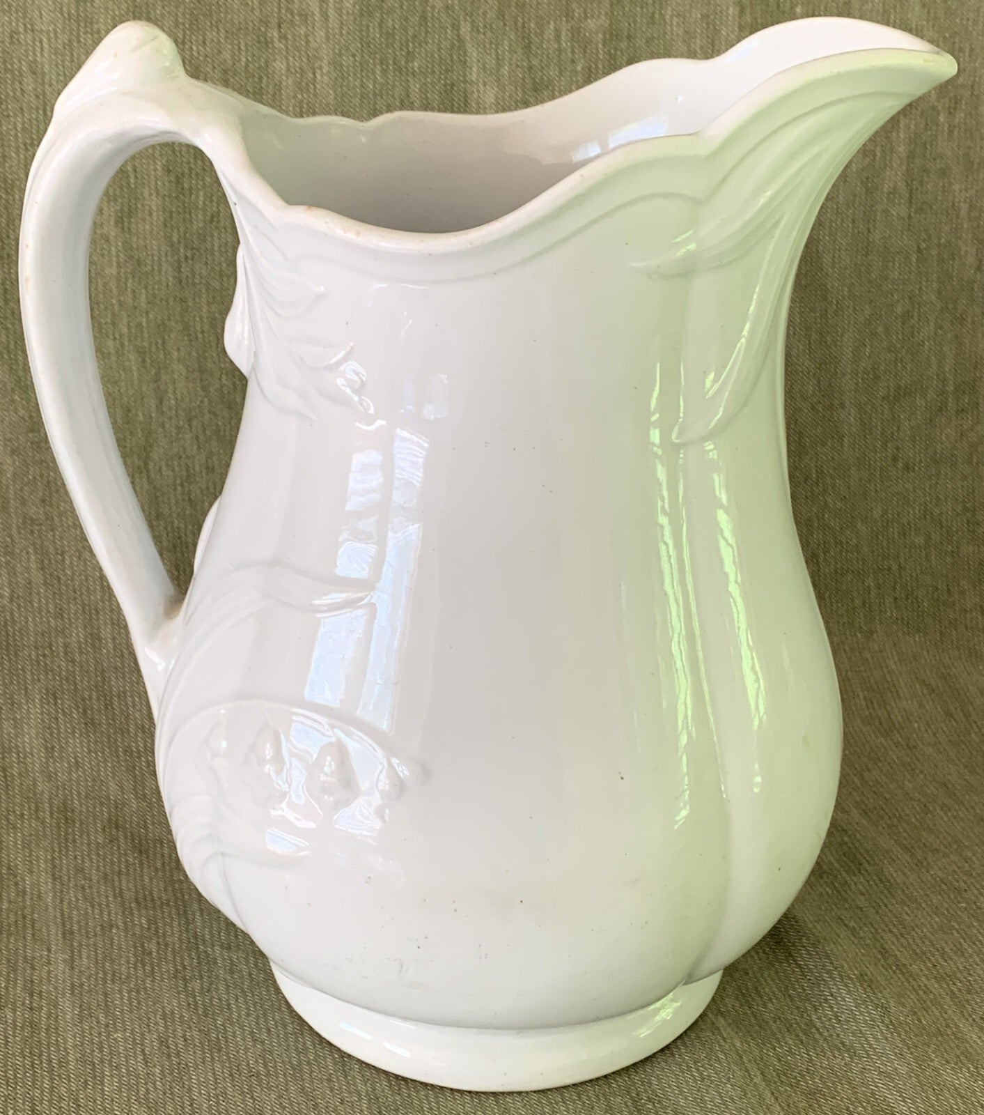 1860's W. Baker & Co. W.B. & Co. Fenton Pearl White Ironstone PITCHER (9")0
