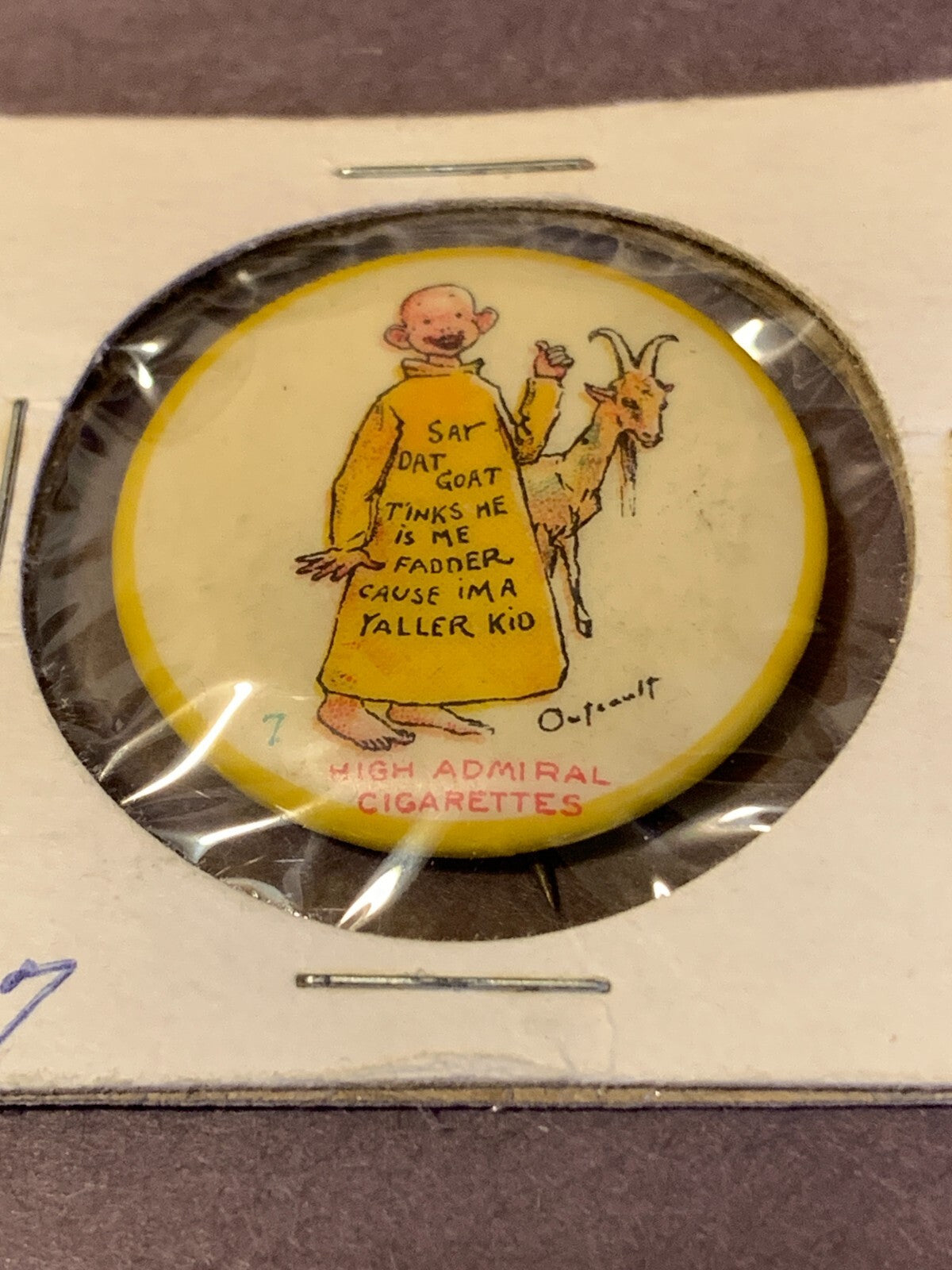 1896 High Admiral Cigarettes Yellow Kid #7 Advertising Pin Pinback Button 1-1/4"3