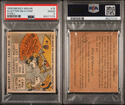 1935 R89 Mickey Mouse Gum Card #15 A Letter On A Fan (PSA 2 Good) Type I