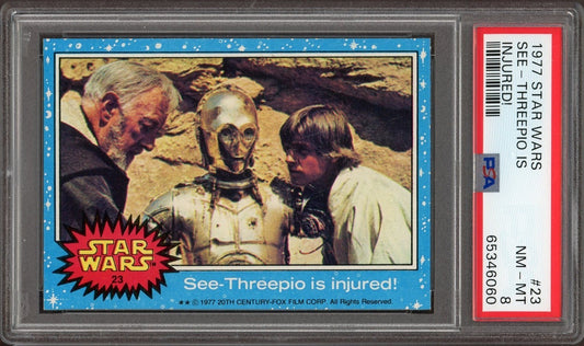 1977 Topps Star Wars #23 See-Threepio Is Injured! (PSA 8 NM/MT)0