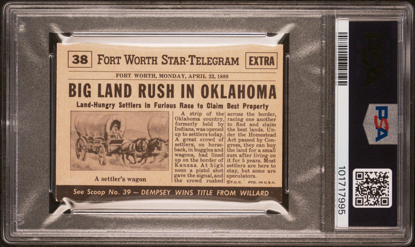 1954 Topps Scoop #38 Oklahoma Land Rush (PSA 6 EX/MT) w/ Coating Intact1