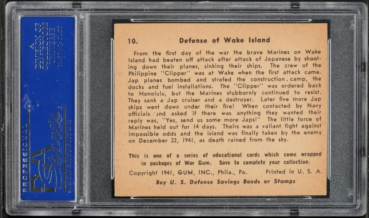 1941 Gum, Inc. R164 War Gum #10 "Defense of Wake Island" (PSA 8 NM/M)1