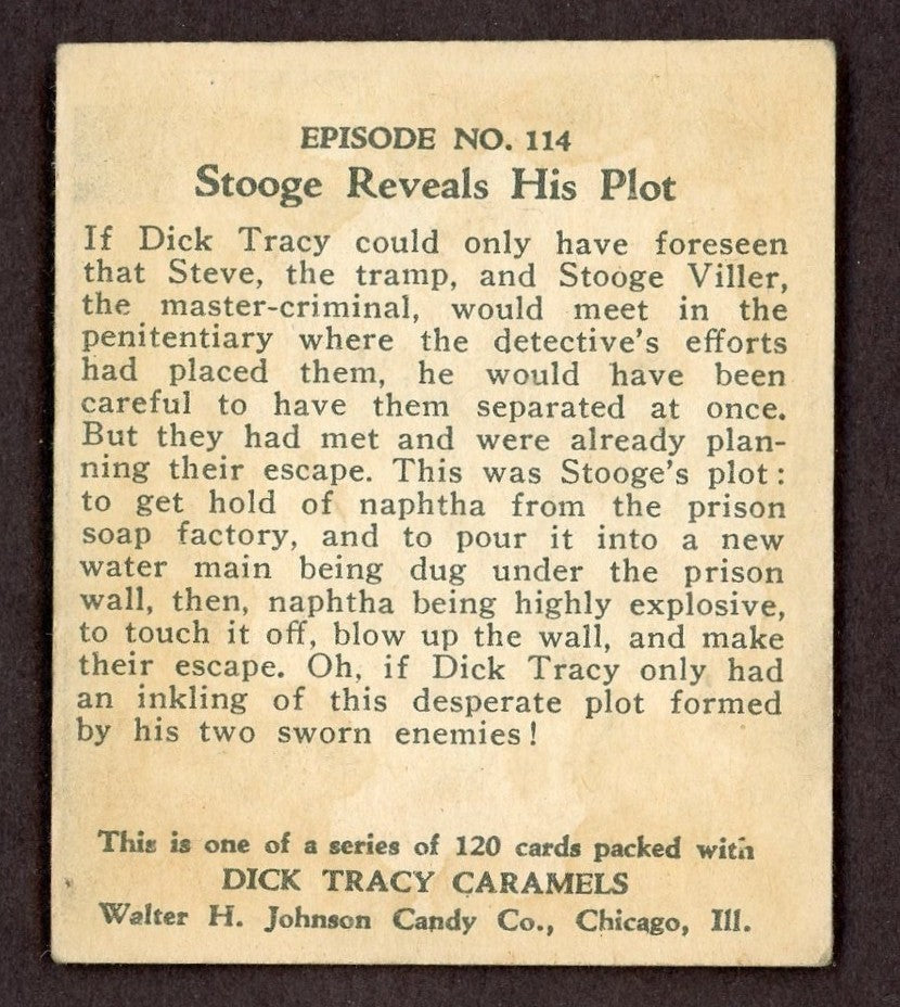 1937 Dick Tracy Caramels Card #114 Stooge Reveals His Plot (Tough High Number)1