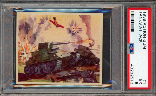 1938 Goudey Action Gum #1 Tanks Attack (PSA 5 EX) Scarce #1 Card0