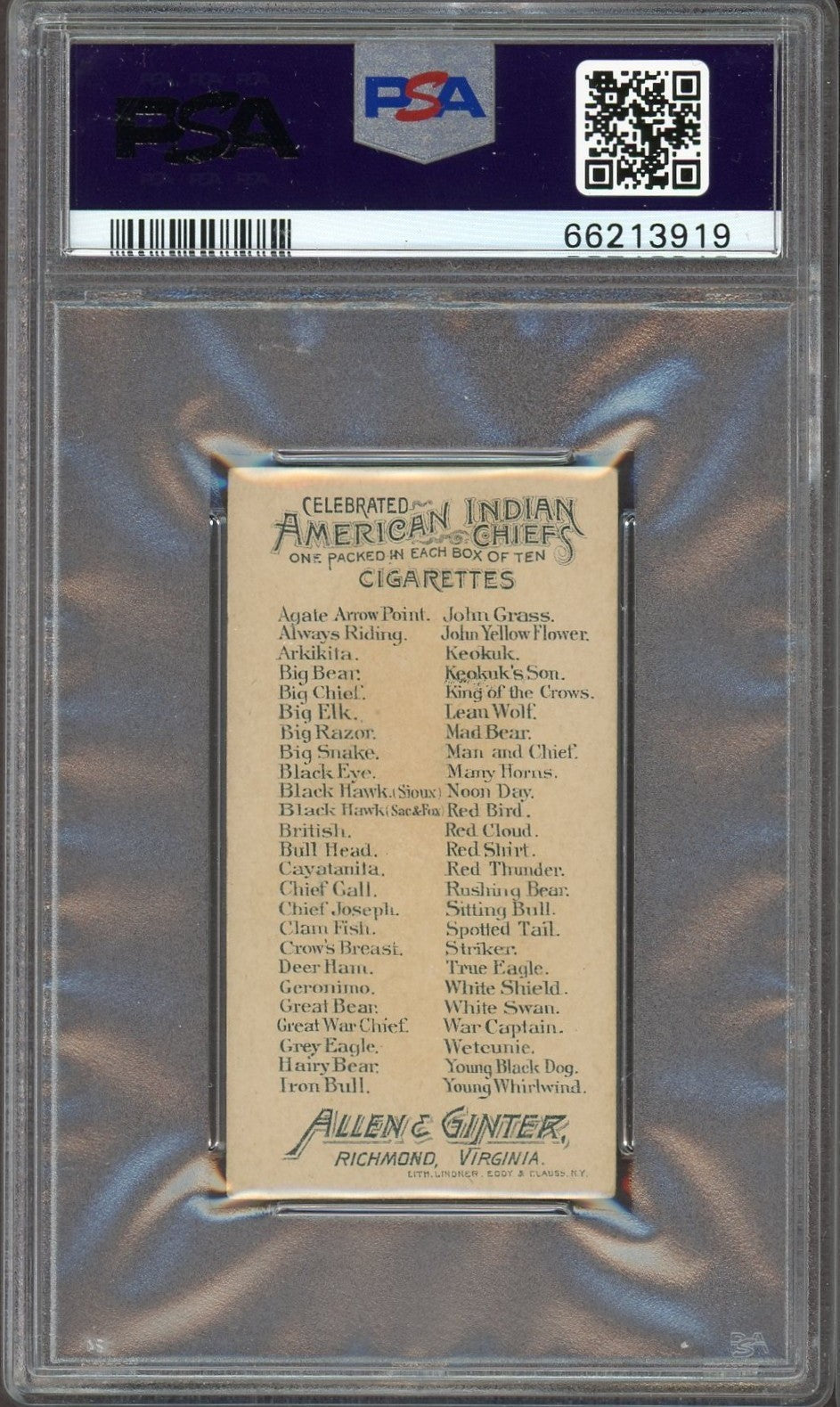 1888 N2 Allen & Ginter American Indian Chiefs (PSA  5 EX) Great War Chief1