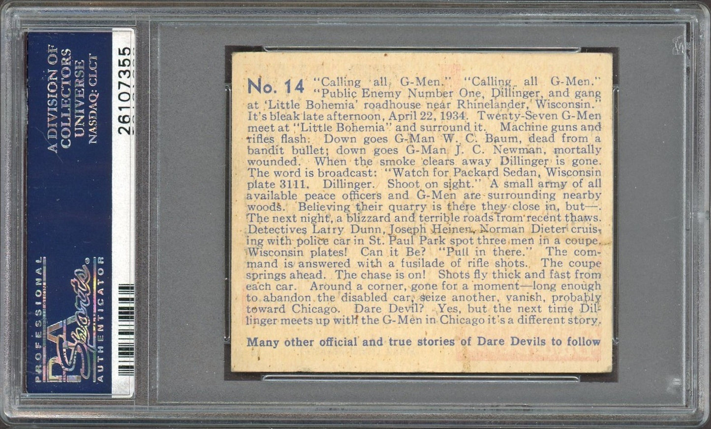 1933 N. Chicle DARE DEVILS #14 John Dillinger and His Gang (PSA 5 EX) Centered1