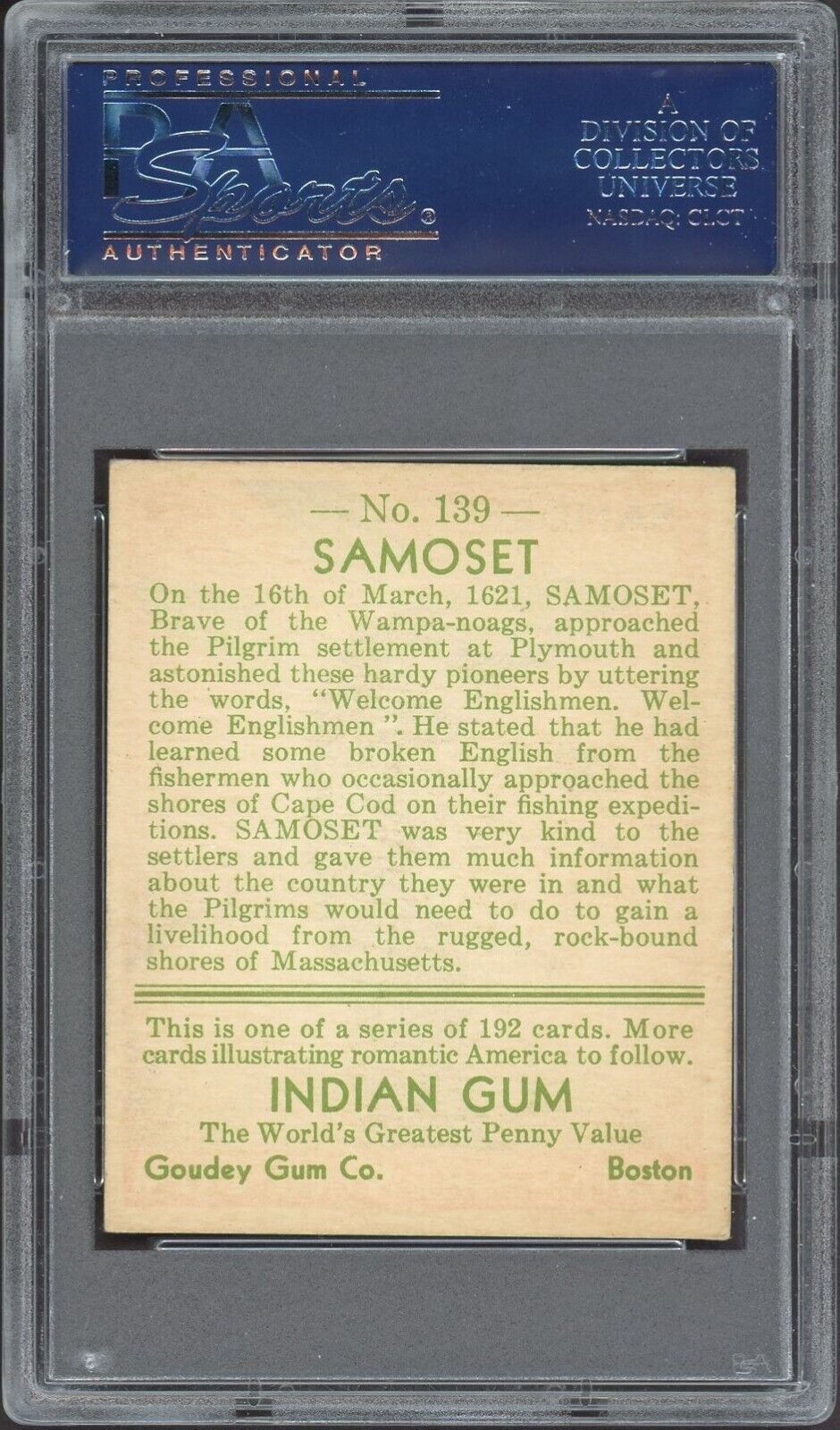 1933 Goudey Indian Gum (Series of 192) #139 Samoset (PSA 6 EX/MT)