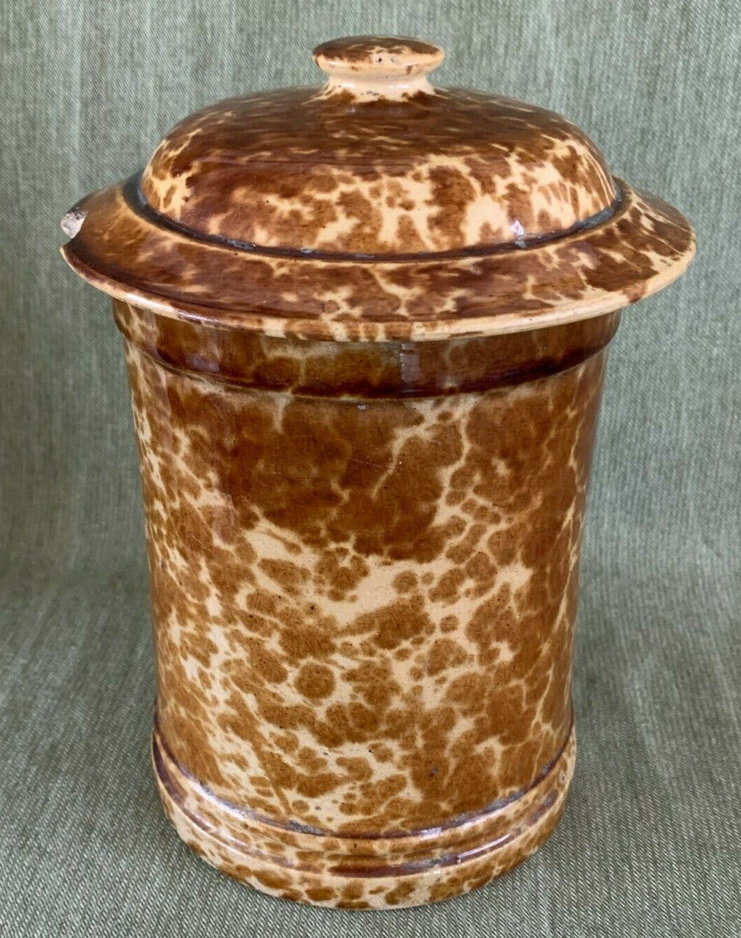 Tall Rockingham Yellow Ware Storage Jar / Humidor Stoneware Tobacco0