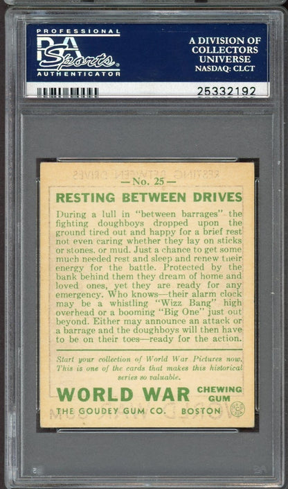 1933 Goudey 'World War Gum' Card #25 "Resting Between Drives" (PSA 6 EX/MT) WWI1