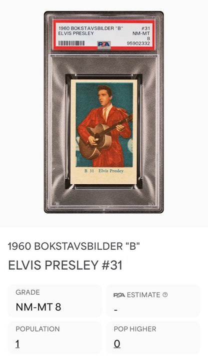 1960 Bokstavsbilder "B" Elvis Presley Card #31 (PSA 8 NM MT+) Pop 12