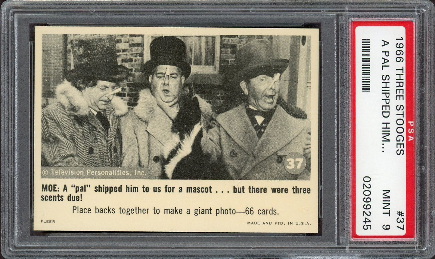 1966 FLEER THREE STOOGES #37 A "Pal" Shipped Him To Us (PSA 9)0