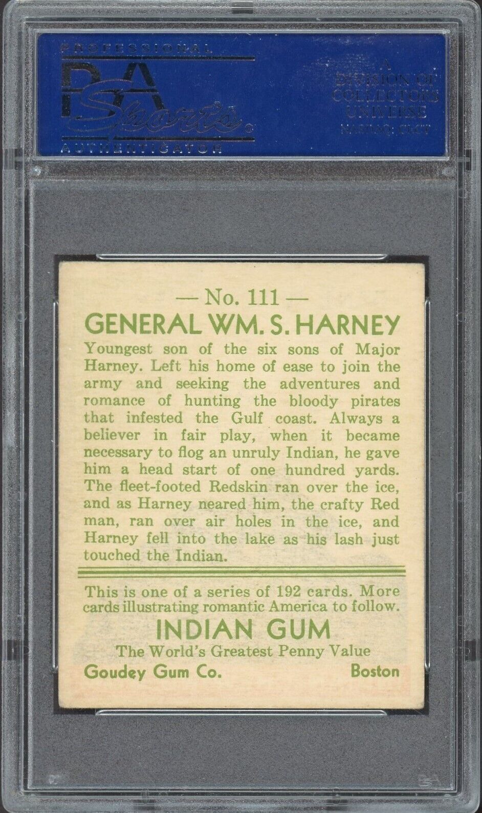 1933 Goudey Indian Gum (Series of 192) #111 General Wm. S. Harney (PSA 5 EX)
