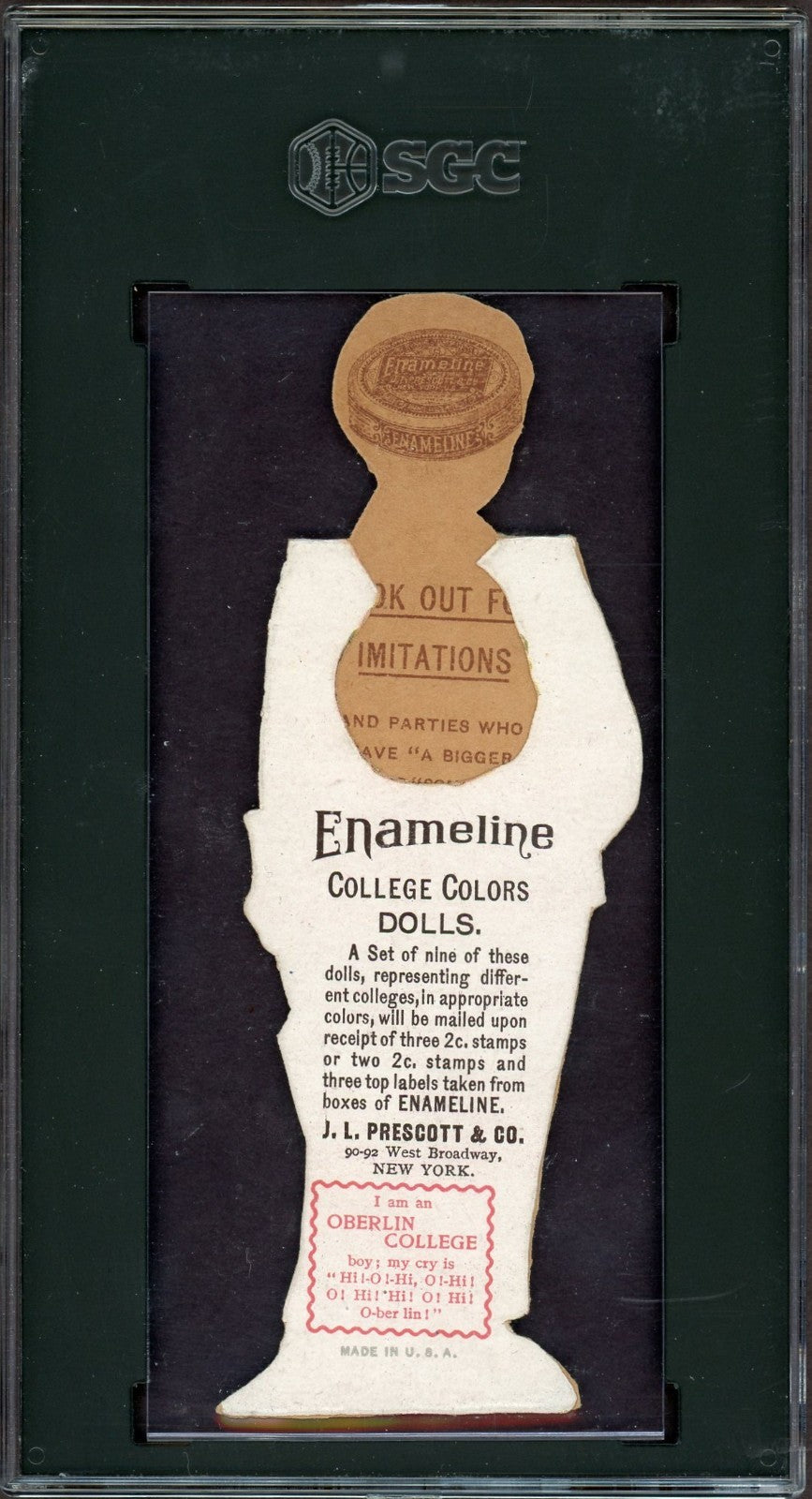 1899 Z12 J.L. Prescott & Co Enameline COLLEGE COLORS Oberlin SGC 8.5 NMM Cricket1