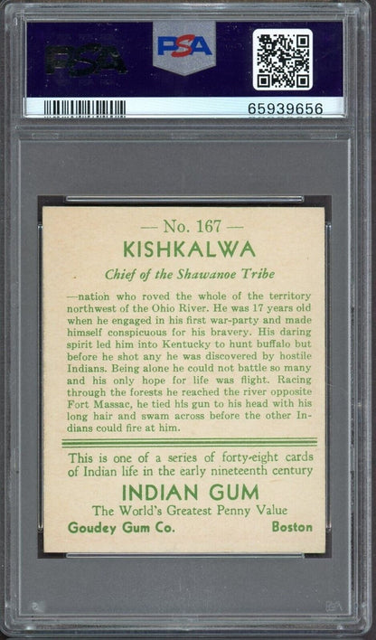 1933 Goudey INDIAN GUM #167 (Series of 48) KISHKALWA (PSA 6 EX/MT)
