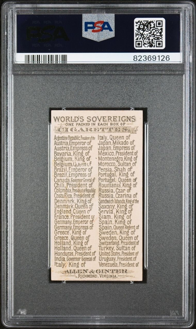 1889 N34 Allen & Ginter World's Sovereigns King of Italy (PSA 6 EX/MT)1