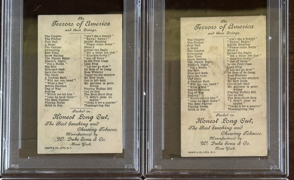 1888 LARGE N136 Honest Long Cut Terrors of America TWO Card LOT (PSA 3+ VG)1