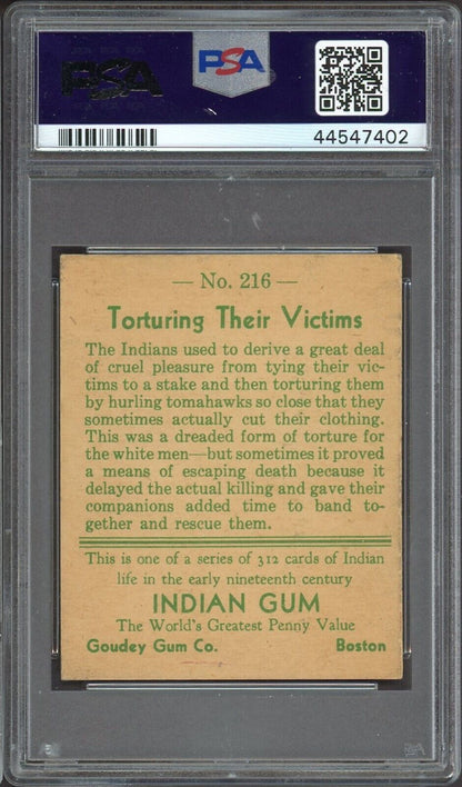 1933 Goudey Indian Gum Series of 312 #216 Torturing Their Victims (PSA 3 VG)