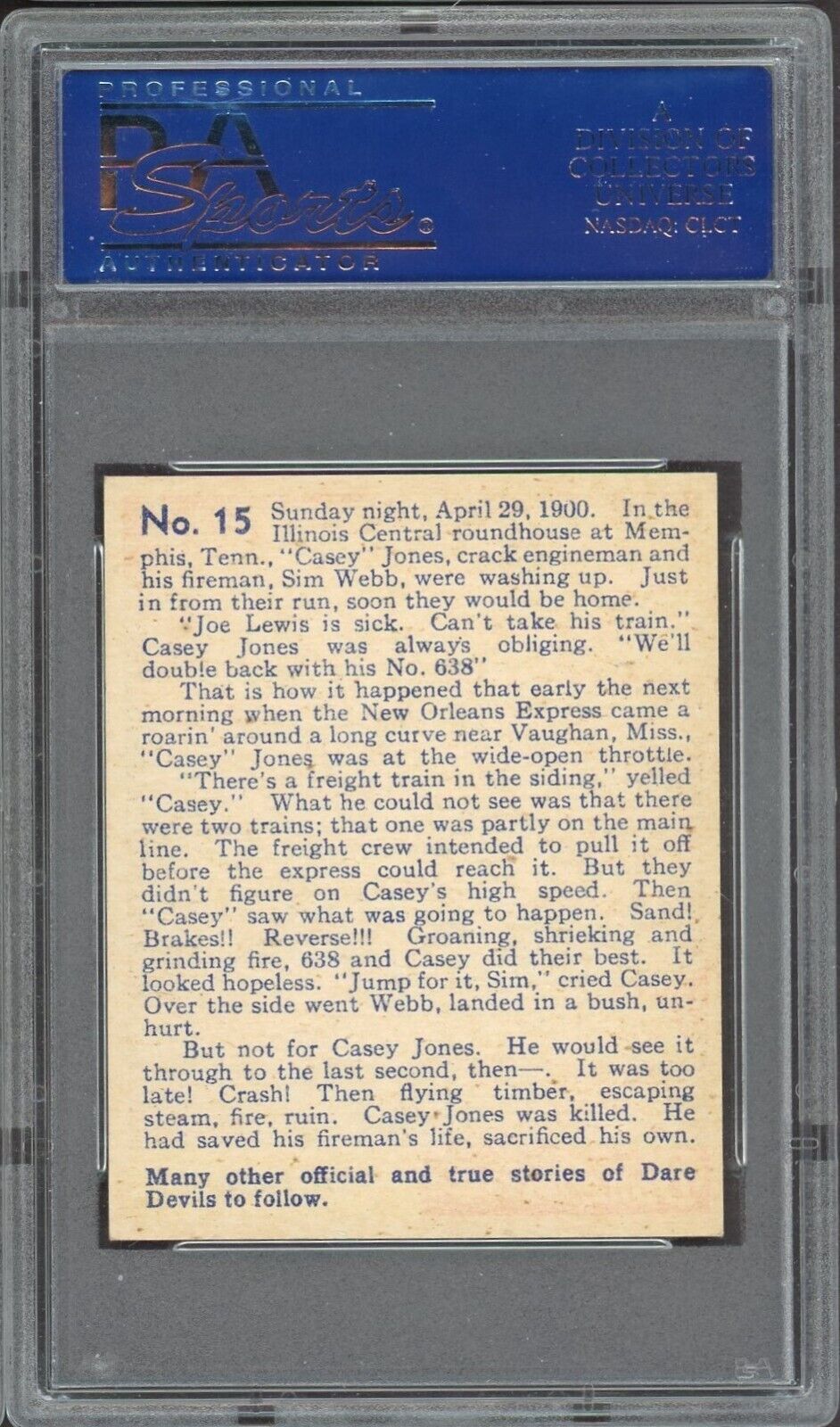 1933 R39 N. Chicle Dare Devils #15 CASEY JONES Locomotive Engineer (PSA 6 EX/MT)