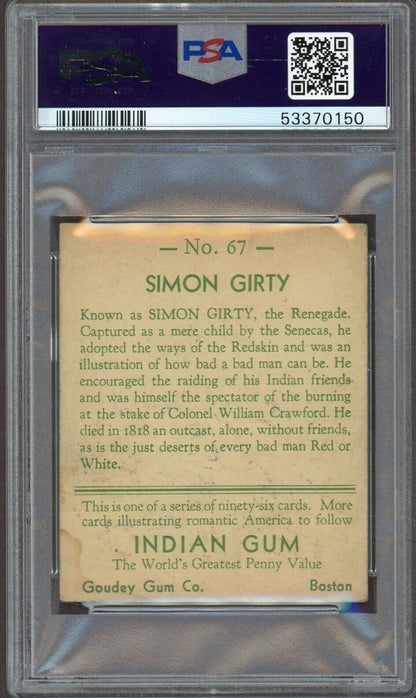 1933 Goudey Indian Gum (Series of 96) #67 Simon Girty (PSA 5 EX) Centered