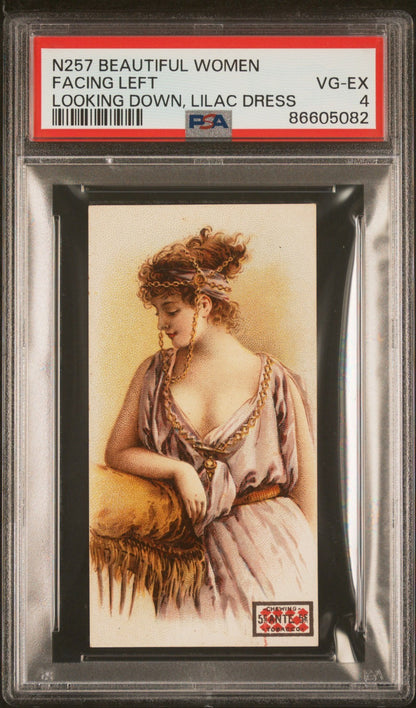 1890 Lorillard's 5-Cent Ante N257 BEAUTIFUL WOMEN (PSA 4 VG/EX) Lilac Dress0