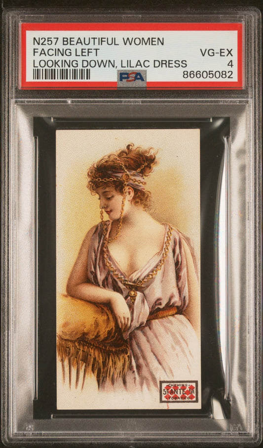 1890 Lorillard's 5-Cent Ante N257 BEAUTIFUL WOMEN (PSA 4 VG/EX) Lilac Dress0