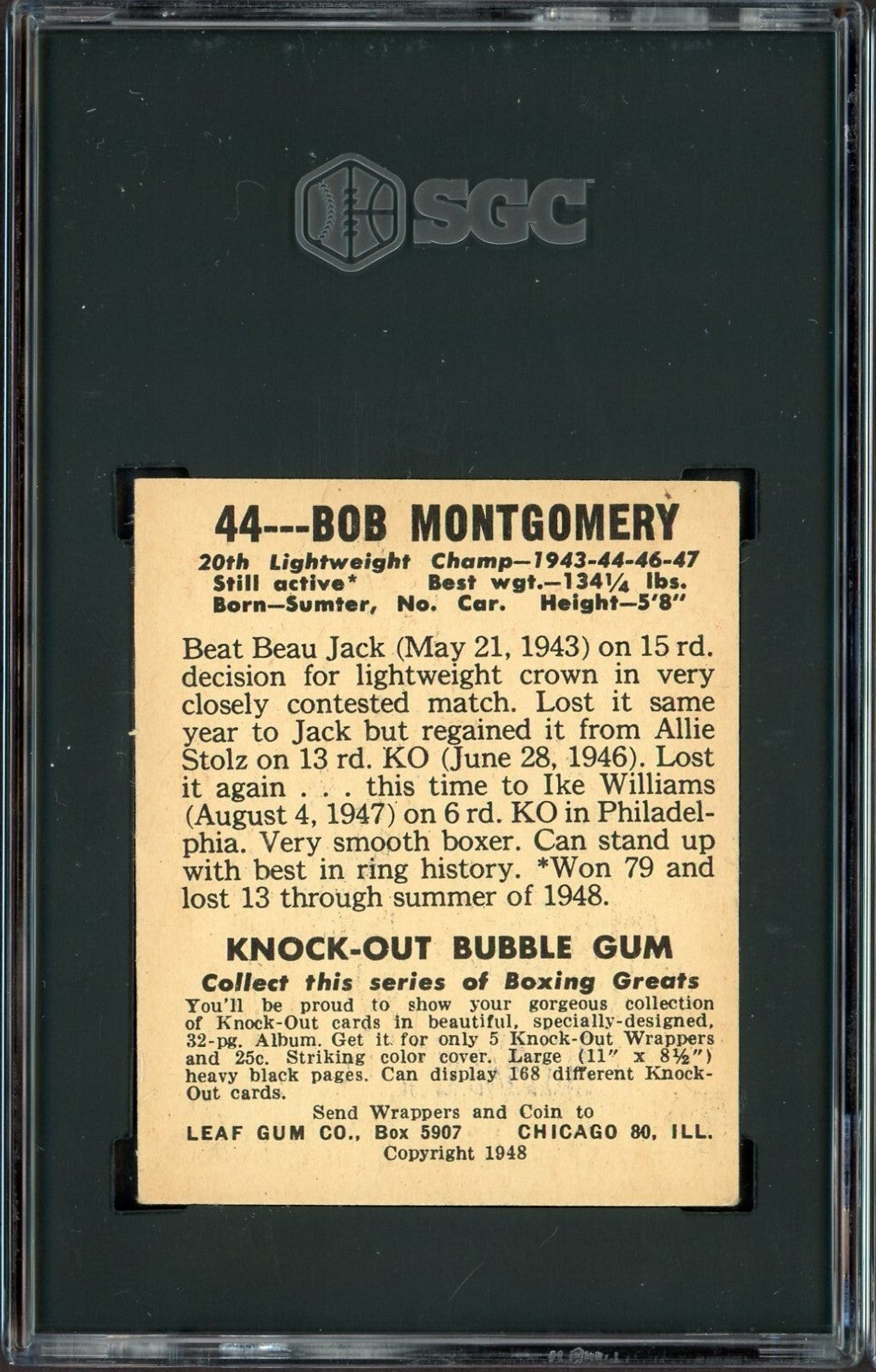 1948 Leaf Knock Out Bubble Gum Boxing #44 Bob Montgomery (SGC 5 EX)1
