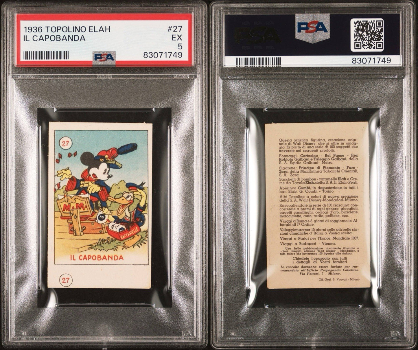 1936 Topolino Elah MICKEY MOUSE Card (PSA 5 EX/MT) #27 Mickey & Donald Duck2