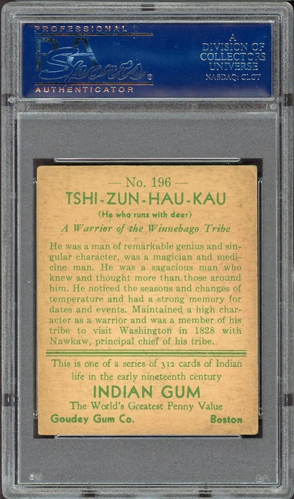 1933 Goudey Indian Gum (Series of 312 WHITE) #196 Tshi-Zun-Hau-Kau (PSA 5 EX)