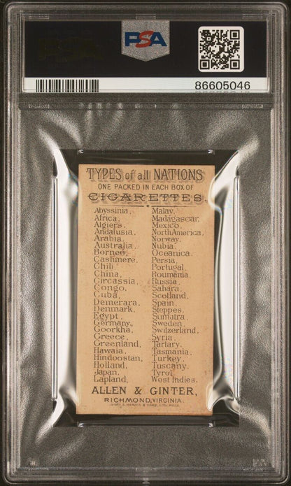 1889 ALLEN & GINTER N24 TYPES OF ALL NATIONS Australia (PSA 5 EX) Aborigine