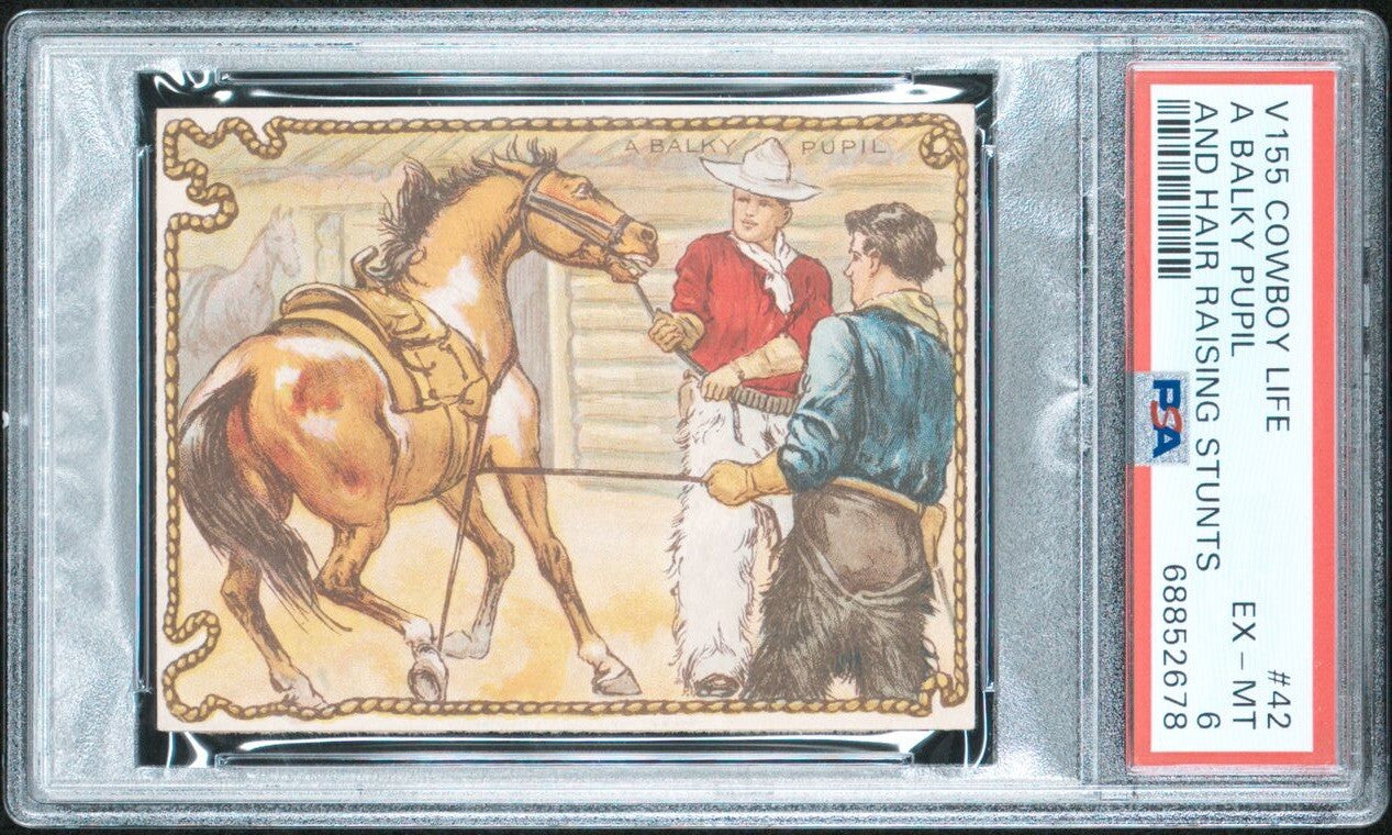 1930 V155 Cowboy Life Ganong Rodeo Chocolate Bar #42 (PSA 6 EX/MT)0