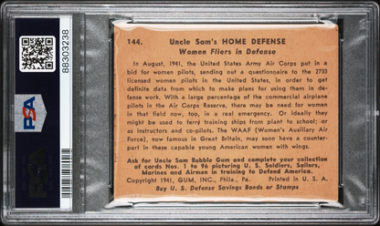 1941 Gum Inc Uncle Sam Home Defense #144 Women Fliers PSA 2 GD Last Card in Set1