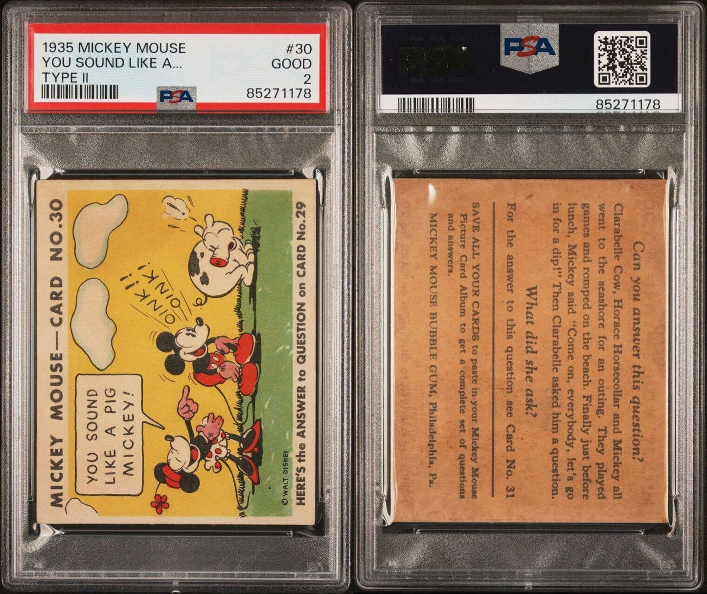 1935 R89 Mickey Mouse Gum Card #30 You Sound Like A... (PSA 2 Good) Type II